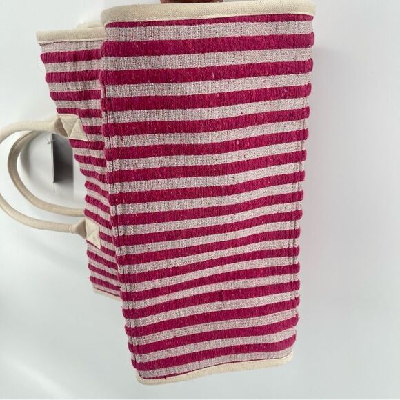 Christian Siriano Women’s Pink Creme Stripe Double Handle Large Terry Cloth Tote - Picture 7 of 10